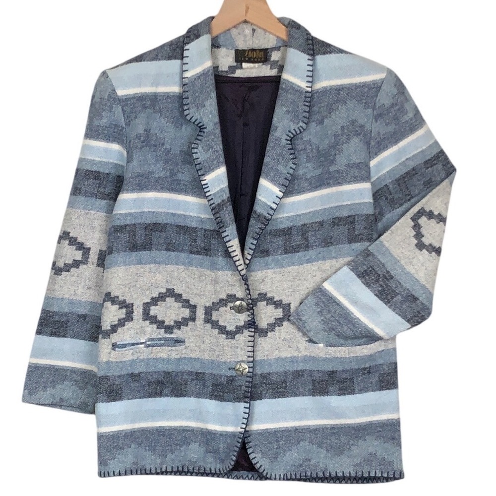 VTG David Paul New York Southwestern Coat Sz M Blue Cotton Aztec Concho USA
